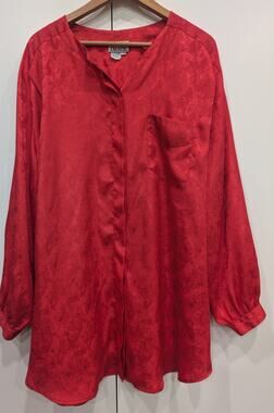 Vintage Fitting Image Red Paisley Satin Blouse Tunic Plus Size 26 Long Sleeve Y2